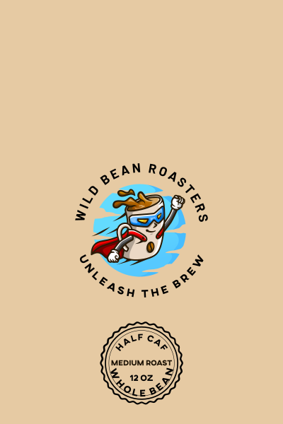 Wild Bean Roasters Semi-tamed Half Caf Medium Roast Whole Bean Coffee, 12 oz